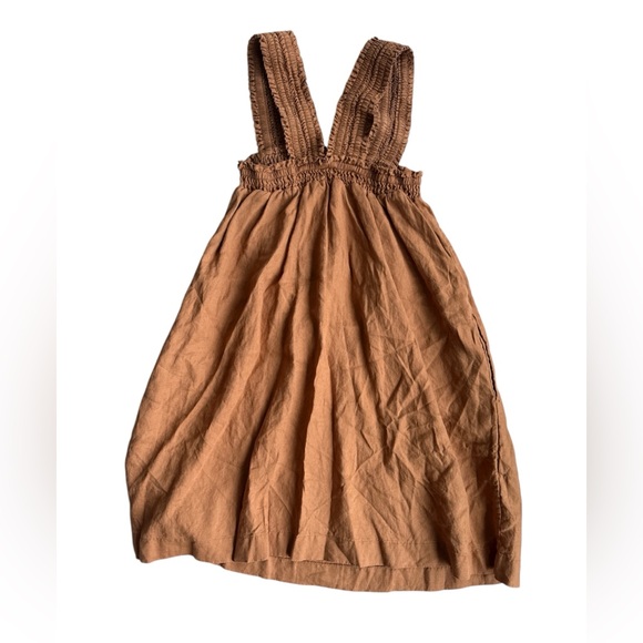 Everlane THE SMOCKED LINEN DRESS Tawny Brown Pockets Oversized Size XS - Picture 5 of 9